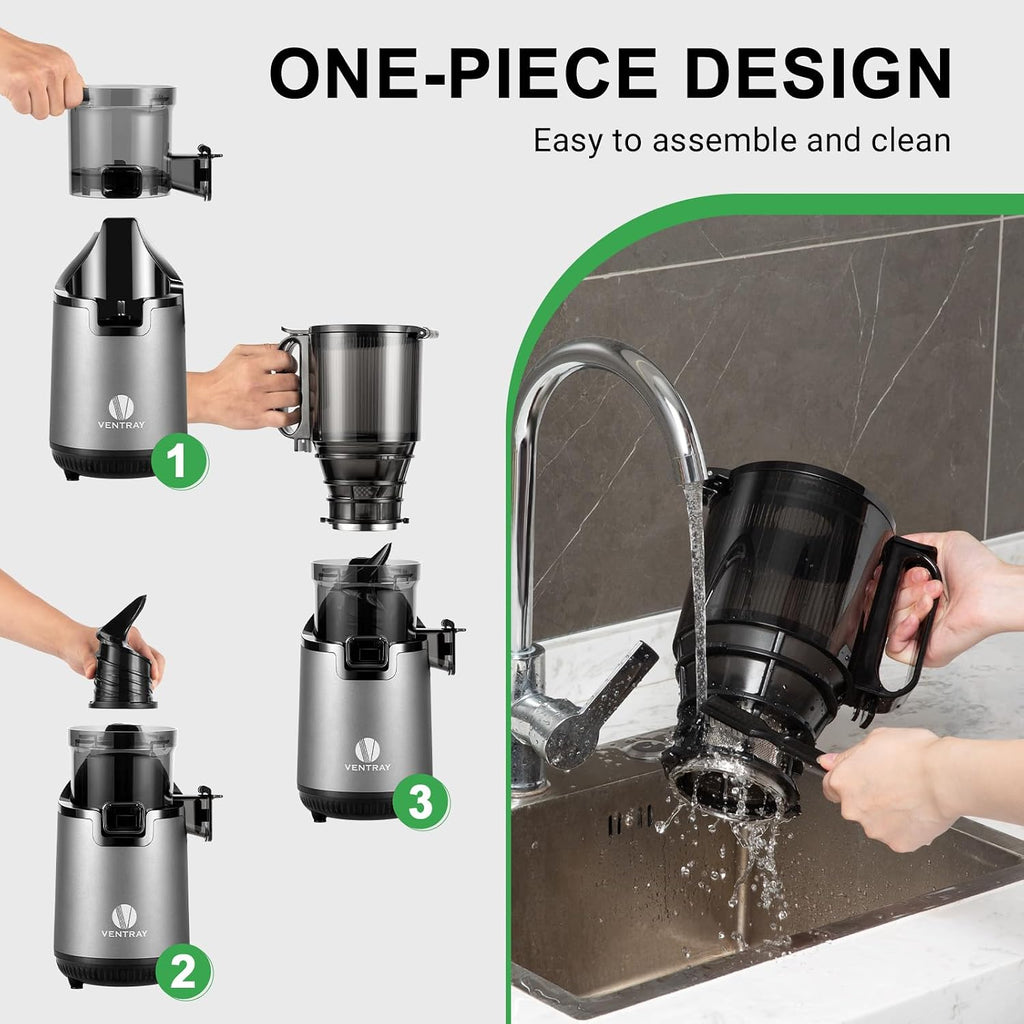 Ventray Cold Press Juicer, Juicer Machine with 5.12'' Extra Large Feed Chute, Slow Masticating Juicer for Whole Vegetables & Fruits, High Juice Yield, Easy to Clean with Brush