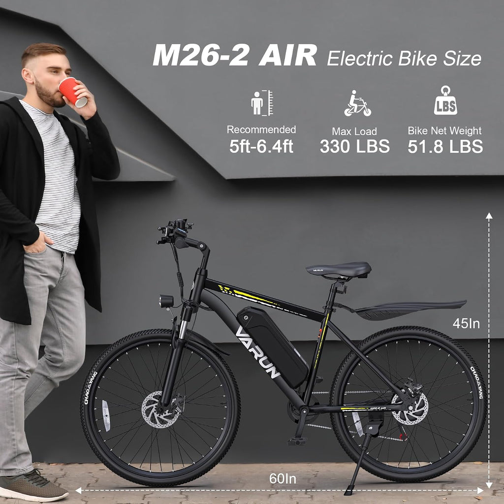 VARUN Electric Bike - 500W Peak Motor, 24/26' All-Terrain E-Bike, Up to 40 Miles & 20 MPH, Removable Battery, 7-Speed, Front Suspension, Dual Disc Brakes, with Free Accessory Pack