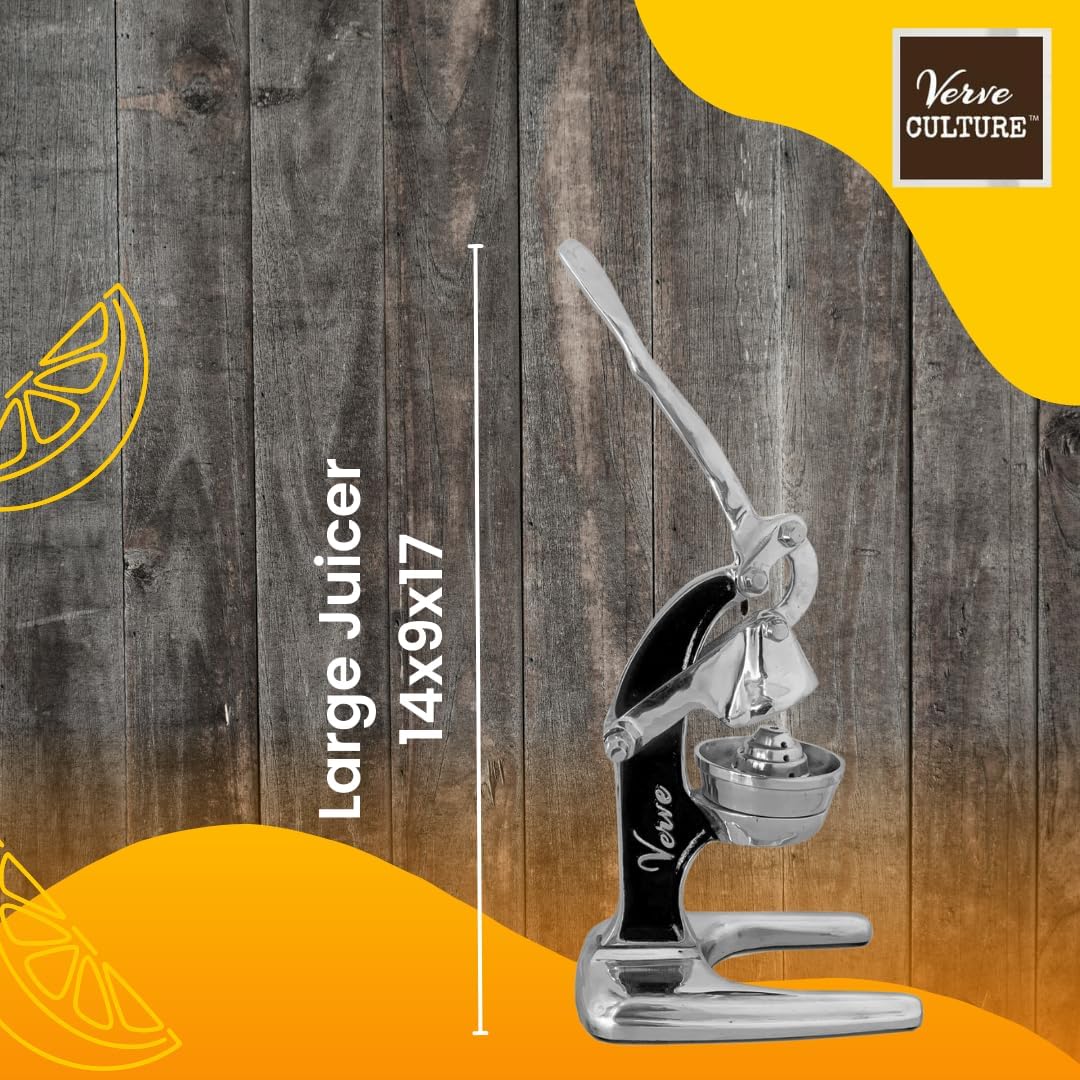 Artisan Cast Aluminum Professional Grade Manual Hand Press Juicer for Orange, Grapefruit, and Large Citrus Fruits Morning Drinks, Cocktails, or Cooking by Verve CULTURE - Black - Large 14x9x17