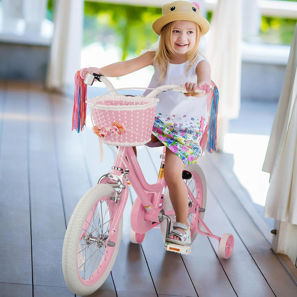 Glaf Toddler Girls Bike 12 14 16 20 Inch Girls Bike with Training Wheels Age 2-12 Years Old Bicycle Kids Bike with Basket and Doll Seat Adjustable Seat