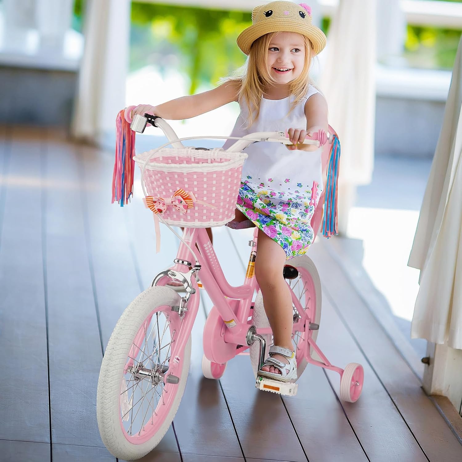 Glaf Toddler Girls Bike 12 14 16 20 Inch Girls Bike with Training Wheels Age 2-12 Years Old Bicycle Kids Bike with Basket and Doll Seat Adjustable Seat