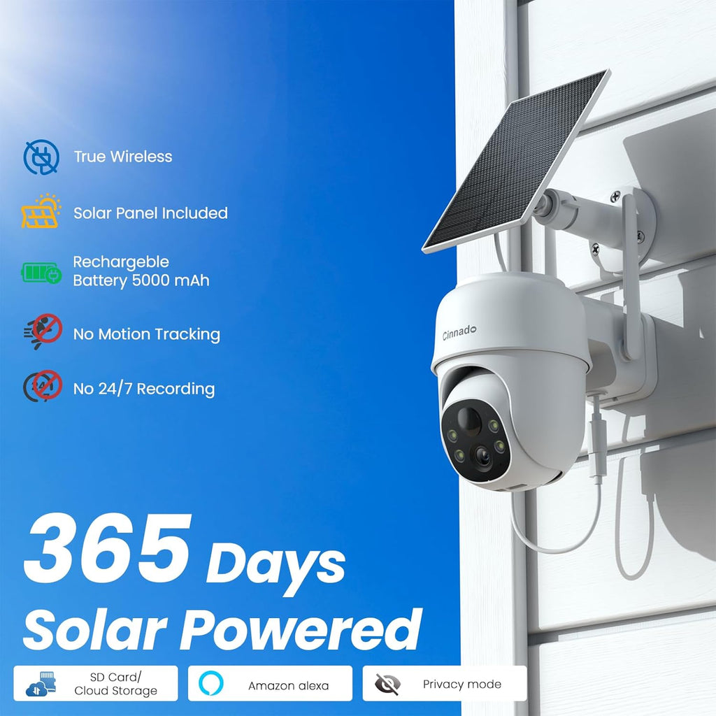Cinnado 2K Cameras for Home Security-2.4G WiFi Outdoor Camera Wireless Solar/Battery Powered, 360° Viewing, Human Detection, Color Night Vision, Cloud/SD Storage B6 (B6-White-4pack-2.4G)