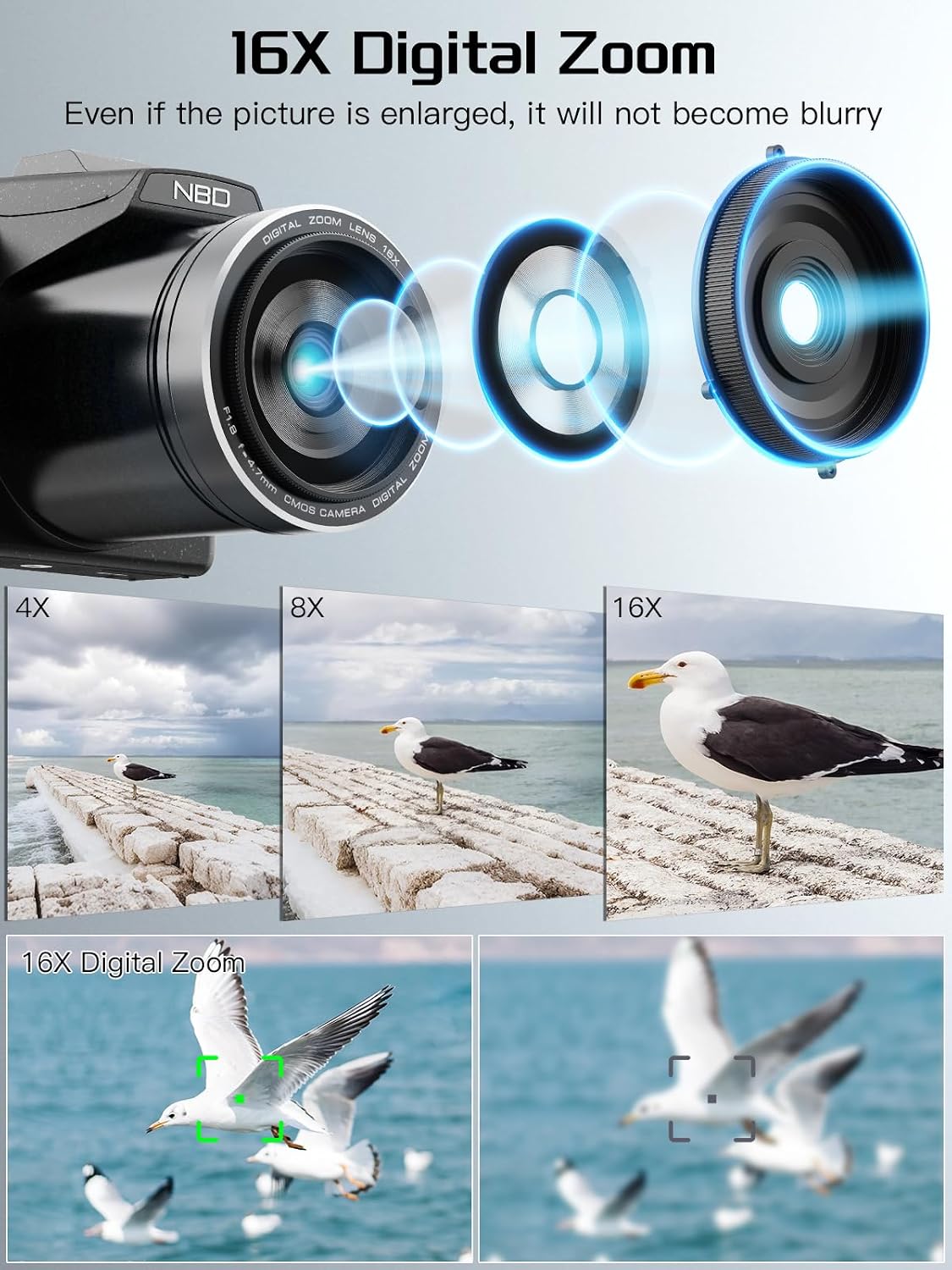 8K Digital Camera, 64MP Cameras for Photography with 3' Flip Screen, 16X Zoom, WiFi & Autofocus, Vlogging Camera for YouTube, Includes 64GB Card & 2 Batteries