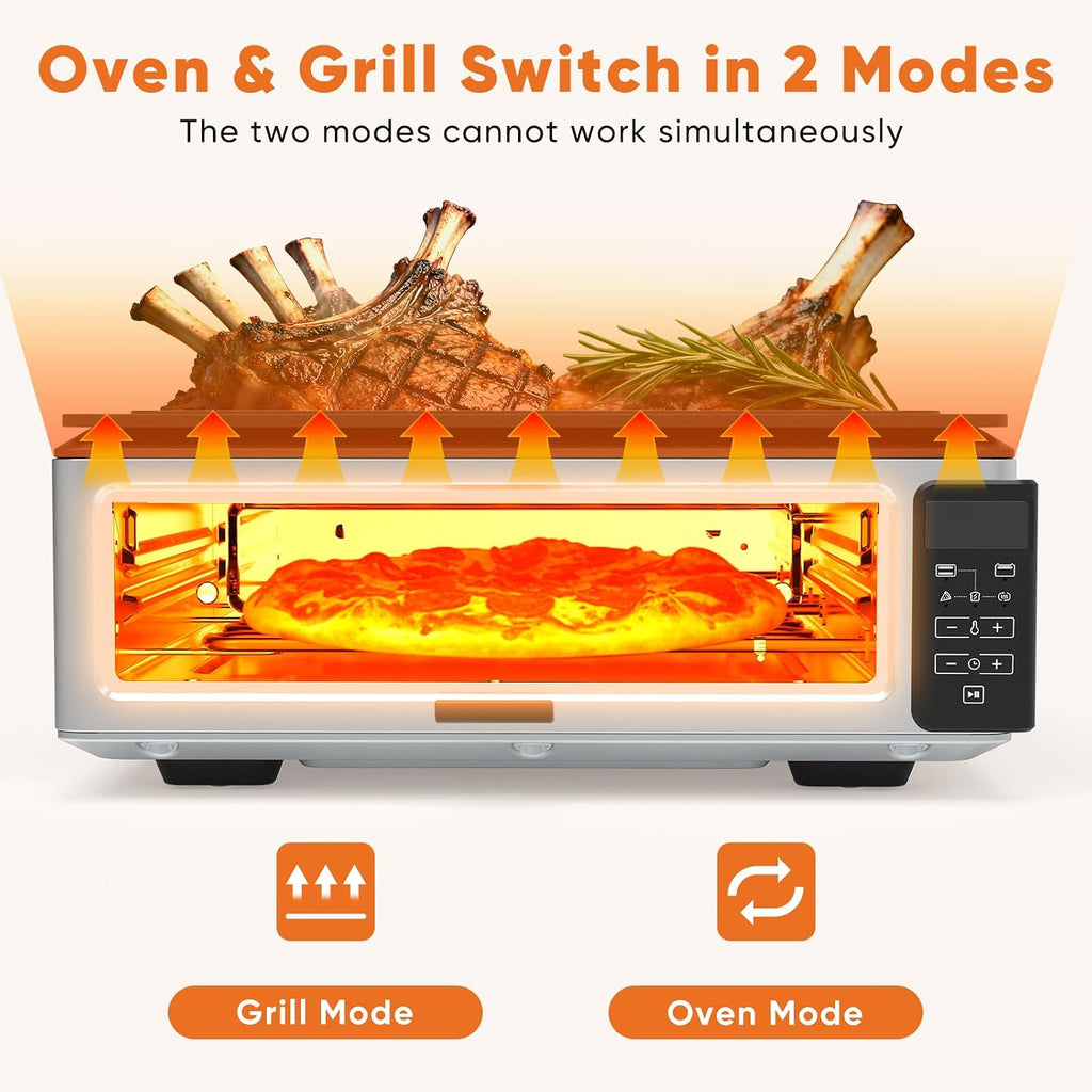 OLIXIS Electric Grill Indoor for Steak and Veggies, Smokeles Griddle with Lid for Kitchen Cooking, Countertop Oven Includes Temp Control/Grill Plate/Splash Guard/Crumb Tray, Silver
