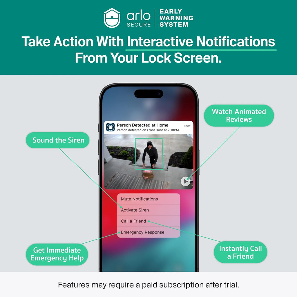 Arlo Essential Security Camera Wireless Outdoor 2K (3rd Gen, 2025 Release) - Battery Power, Person Recognition, Package Detection, Animated Preview, 1-Month Trial of Secure Plan, 3 Cam, White
