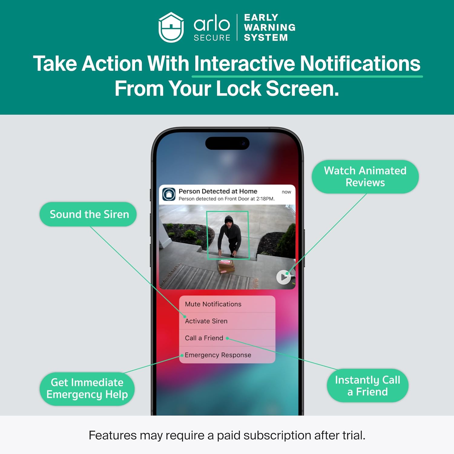 Arlo Essential Security Camera Wireless Outdoor 2K (3rd Gen, 2025 Release) - Battery Power, Person Recognition, Package Detection, Animated Preview, 1-Month Trial of Secure Plan, 3 Cam, White