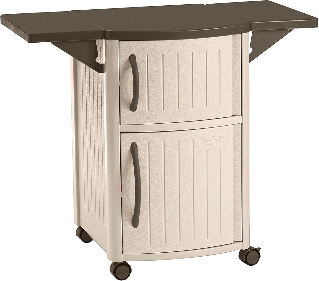 Suncast Outdoor Grilling Prep Station Table with Storage, Taupe/Brown