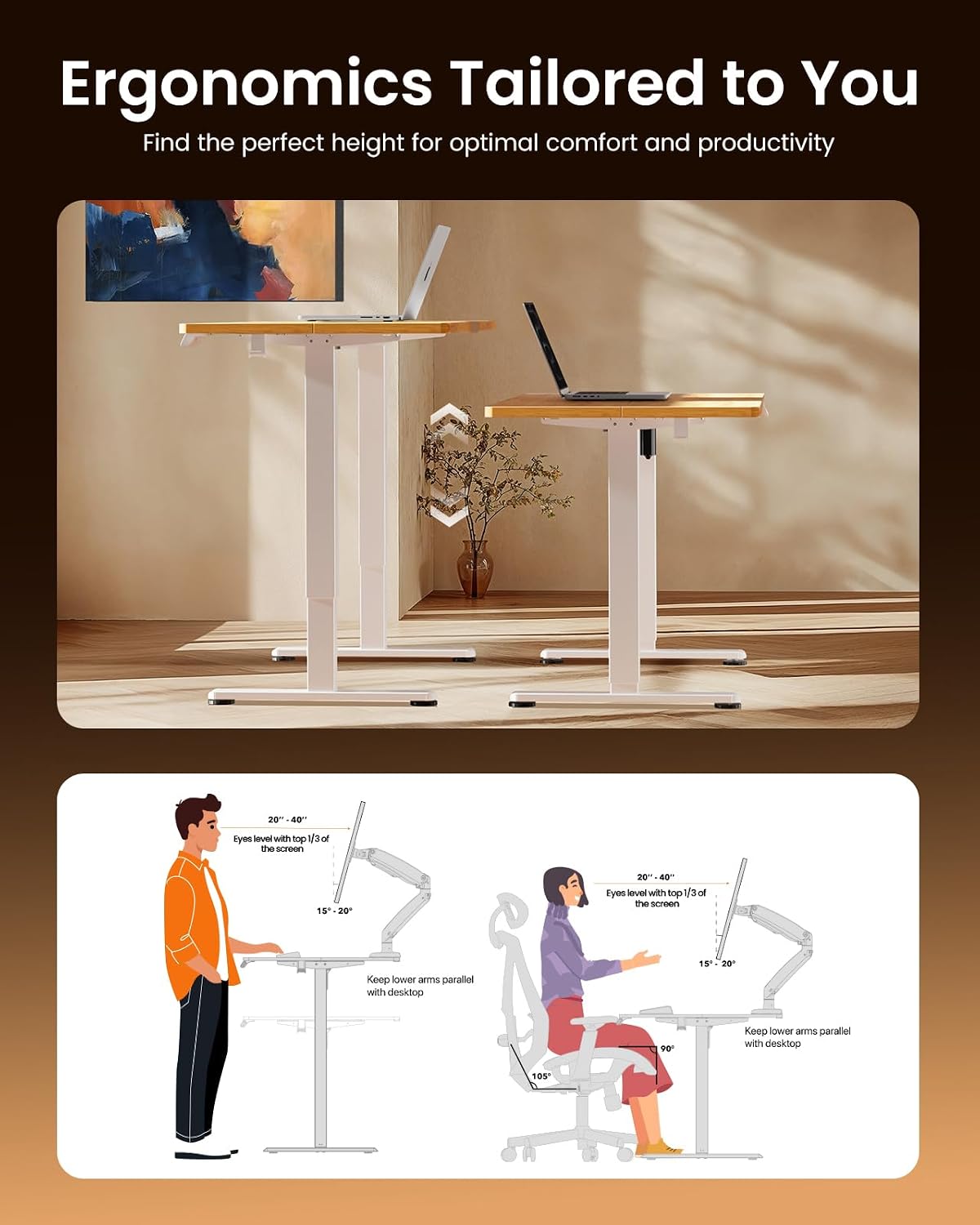 ErGear Height Adjustable Electric Standing Desk, 48 x 24 Inches Sit Stand up Desk, Memory Computer Home Office Desk, Light Vintage Brown