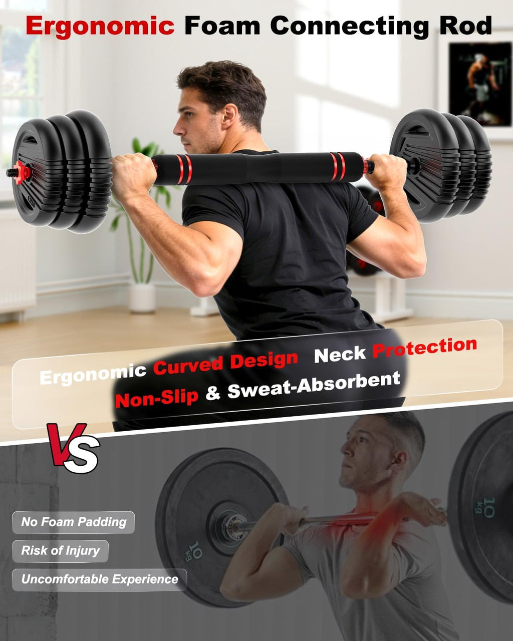 Adjustable Dumbbells, 20/30/45/70/90lbs Free Weight Set with Connector,5 in1 Dumbbells Set Used as Barbell,Kettlebells,Push up Stand,Fitness Exercises for Home Gym Suitable Men/Women
