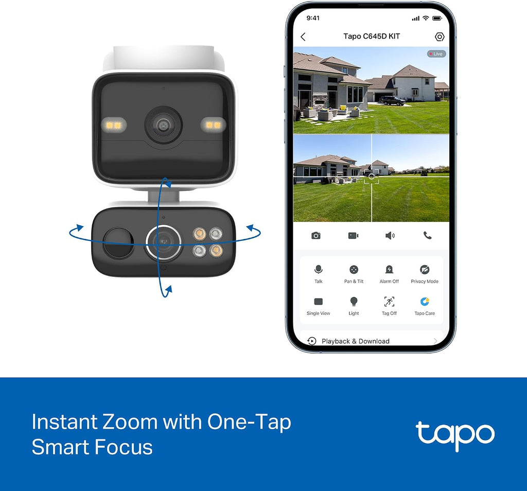 Tapo 2K Dual Lens Pan/Tilt Security Battery Camera Wireless w/Solar Panel, 165° Wide-Angle + 6mm Telephoto, Free Person/Vehicle Detection, 360° Pan, SD/Cloud Storage, Works w/Alexa & Google, C645D KIT