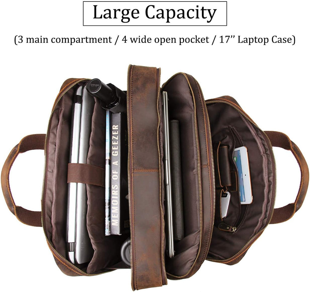 Augus Business Travel Briefcase Genuine Leather Duffel Bags for Men Laptop Bag fits 15.6 inches Laptop