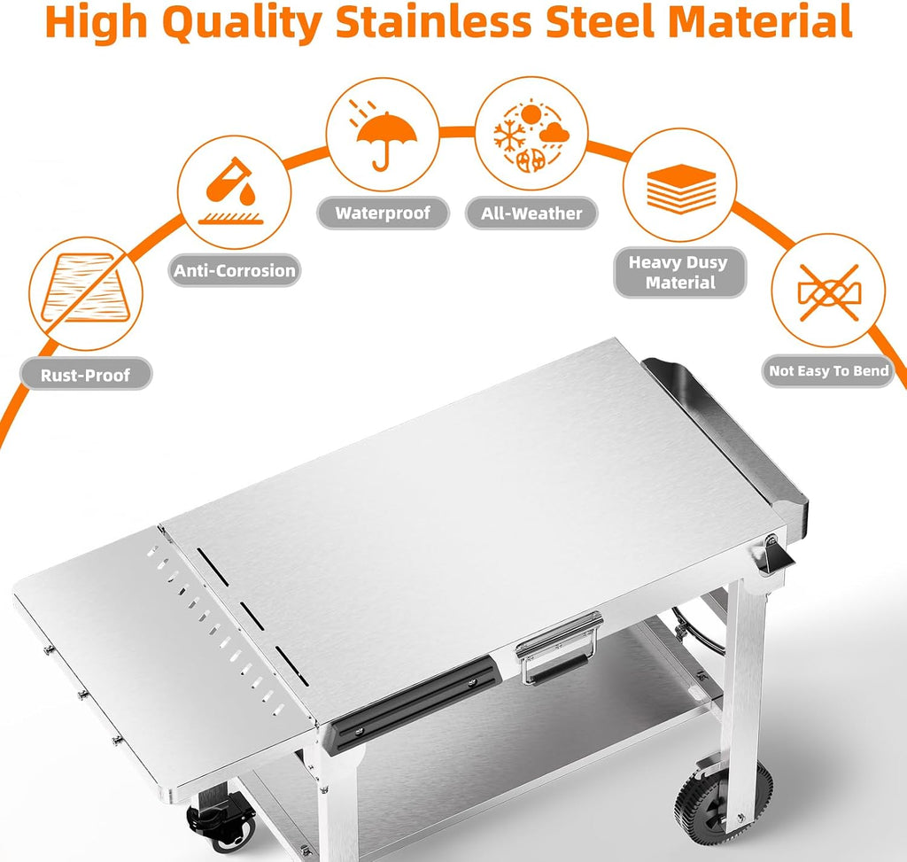 Electactic Food Grade 304 Stainless Steel BBQ Grill Carts fits 22'' Tabletop Griddle, Outdoor grill Table with 4 Foldable Legs, Portable Grill Stand for RV, Camping, Tailgating