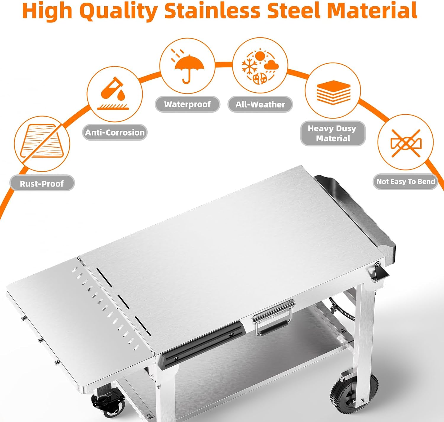 Electactic Food Grade 304 Stainless Steel BBQ Grill Carts fits 22'' Tabletop Griddle, Outdoor grill Table with 4 Foldable Legs, Portable Grill Stand for RV, Camping, Tailgating