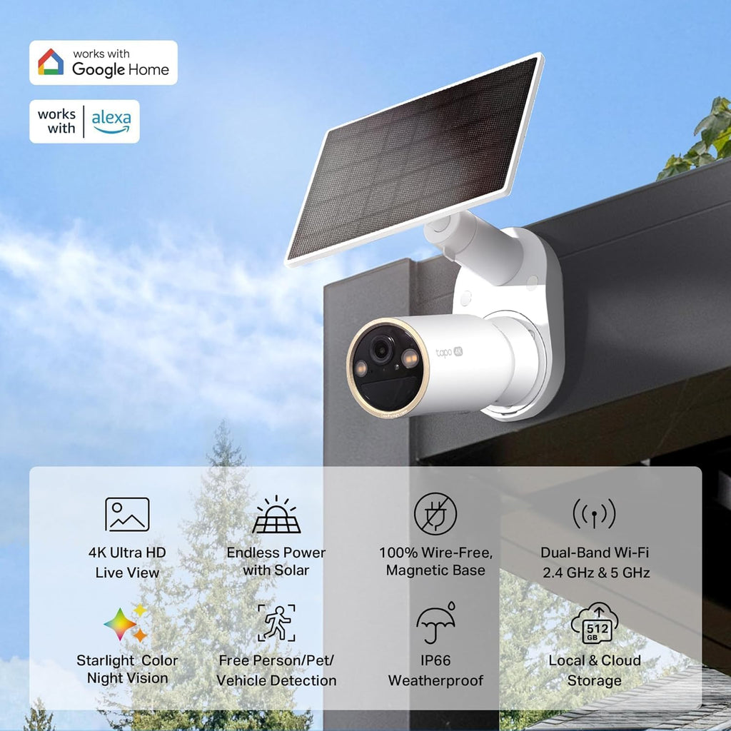 Tapo MagCam 4K Outdoor Wireless Security Camera – Battery Power with Solar, Magnetic Mount, Person/Vehicle Detection, Subscription-Free SD or Optional Cloud, Compatible with Alexa, C460 KIT (3-Pack)