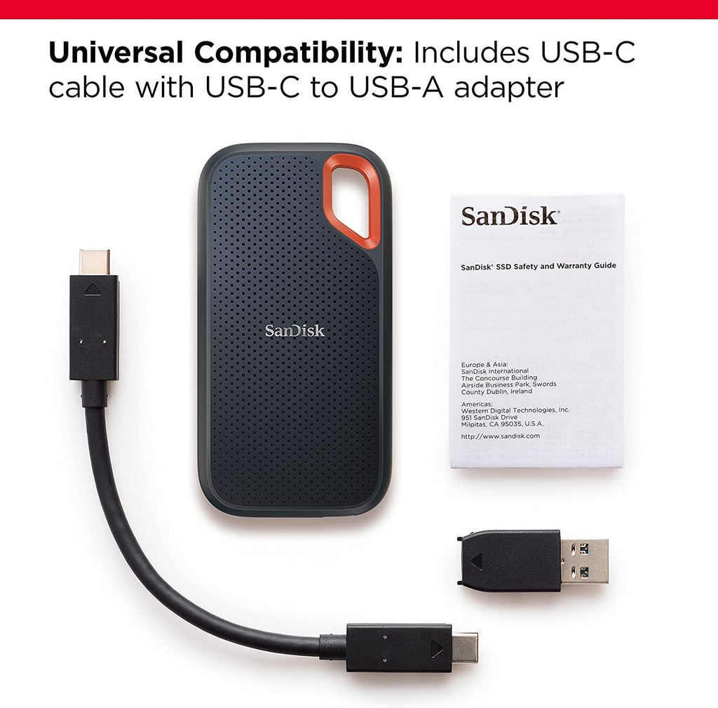 SANDISK 500GB Extreme Portable SSD (Old Model) - Up to 1050MB/s, USB-C, USB 3.2 Gen 2, IP65 Water and Dust Resistance, Updated Firmware - External Solid State Drive - SDSSDE61-500G-G25