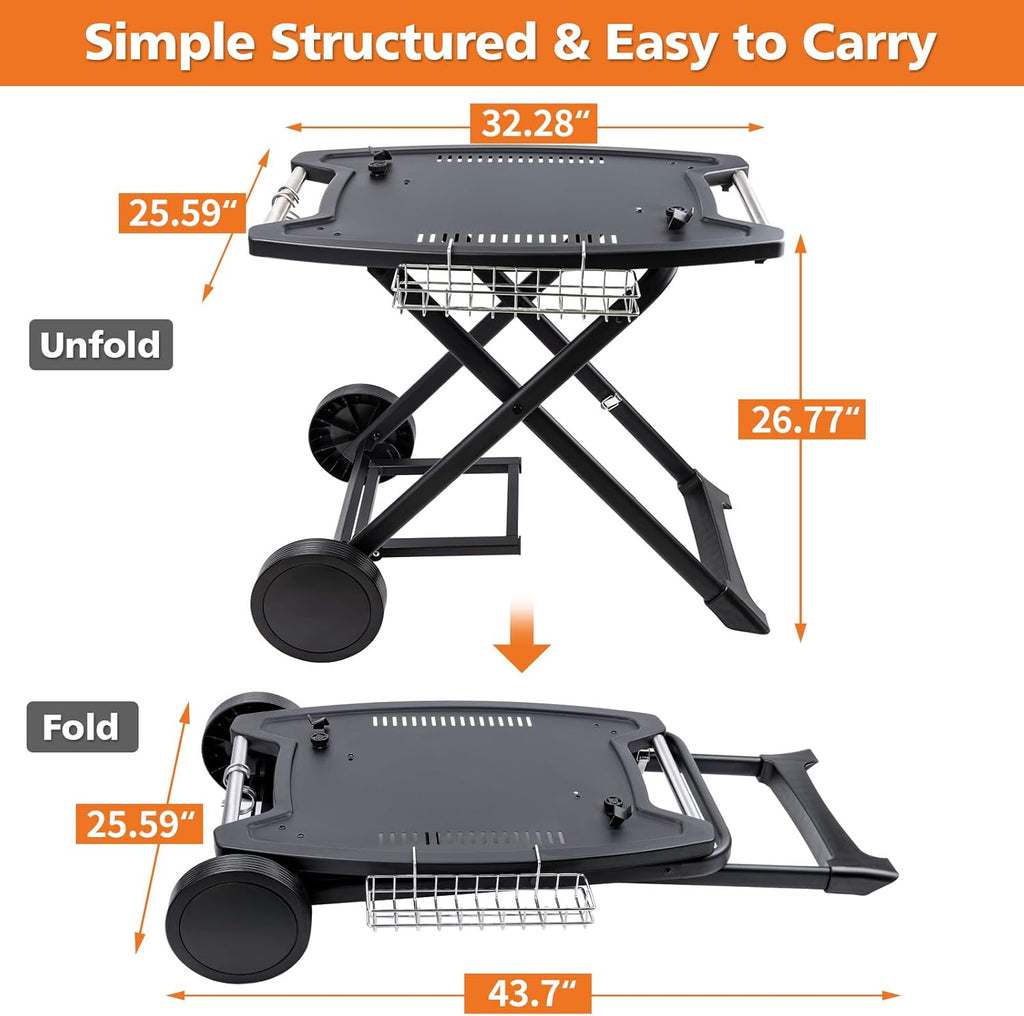Portable Cart for Weber Q1200, Q1000, Q2200, Q2000, Q2400, Folding Cart for Outdoor BBQ，Portable Stand for Weber Q Series Gas Grills and Ninja Woodfire OG700 Series