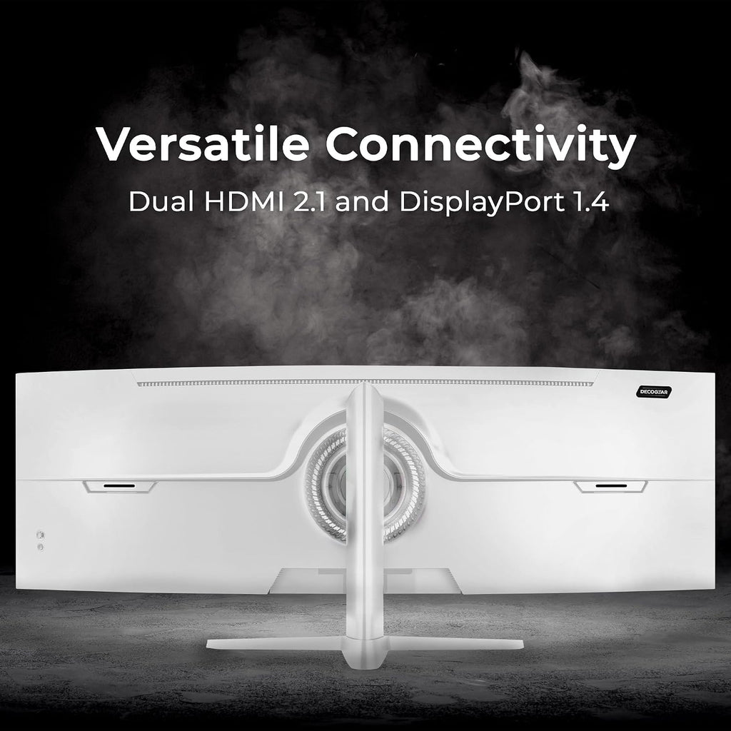 Deco Gear White 49 Inch Curved Monitor, 144HZ Ultrawide DFHD Screen, 3840x1080 32:9 VA Panel, R1500 E-LED, 2 HDMI 2 Display Port, 3000:1, Laptop PC Computer Accessory for Work Gaming Design Create