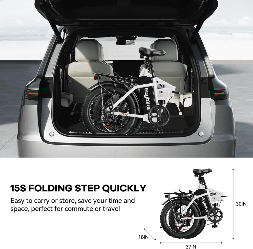 Foldable Electric Bike for Adults, 30+MPH, 48V 20Ah Removable Battery up to 80Miles, 20' Fat Tire Peak 1000W Motor Dirt Ebike Adult Electric Bicycle for City Commute Beach Mountain Adventurous E Bike