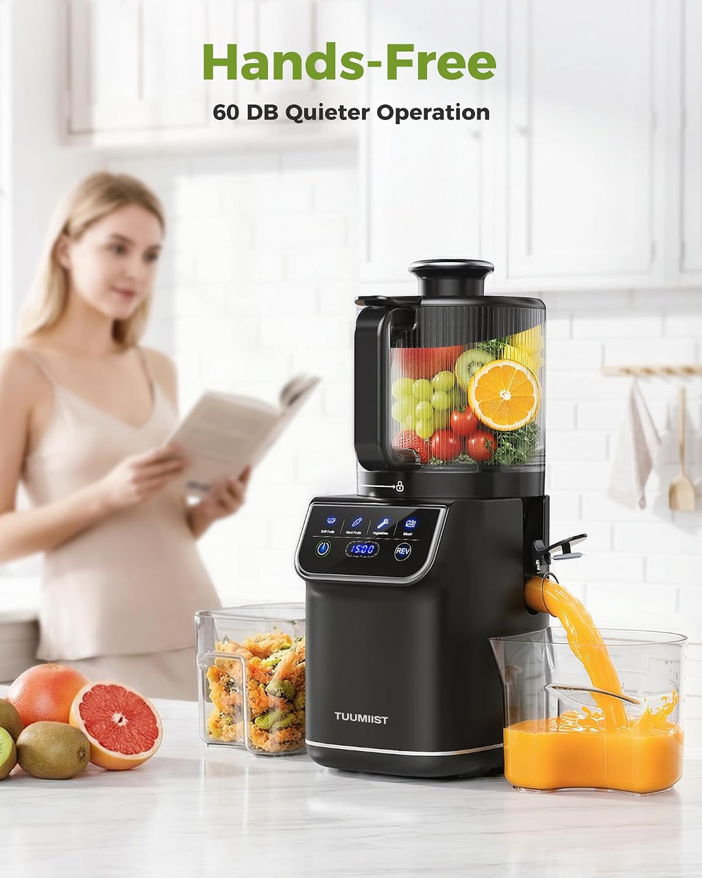 TUUMIIST 3-in-1 Cold Press Juicer Machine, Smart Touch Masticating Juicers for Whole Fruit & Vegetable, 6.5' Wide Chute Slow Juicer for Nut Milk & Sorbet, High Yield, 100oz Large Capacity, Easy Clean