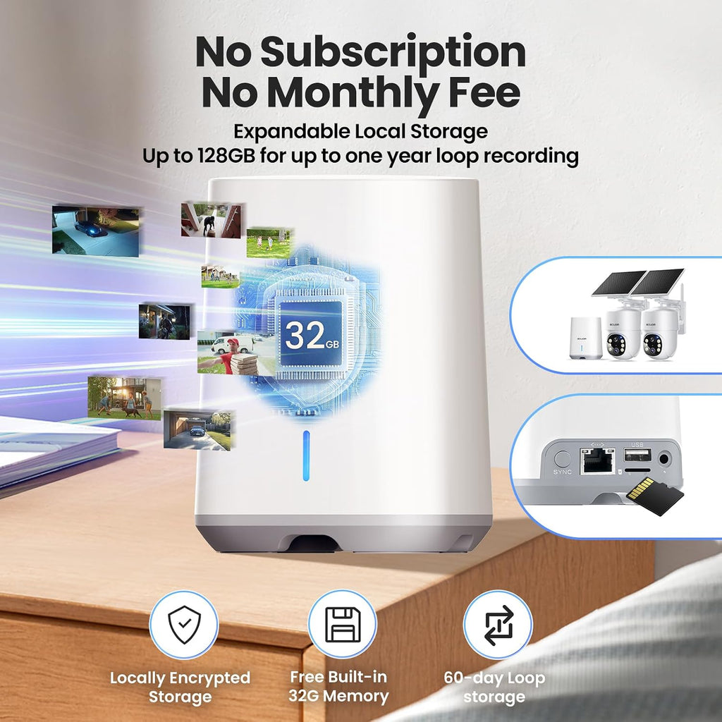 SOLIOM- 5MP Security Cameras Wireless Outdoor, No Subscription & Solar Powered,2-Cam Pack Home Security Camera with 360° Auto Human Motion Tracking, 3K Color Night Vision,5G & 2.4G Router Compatible