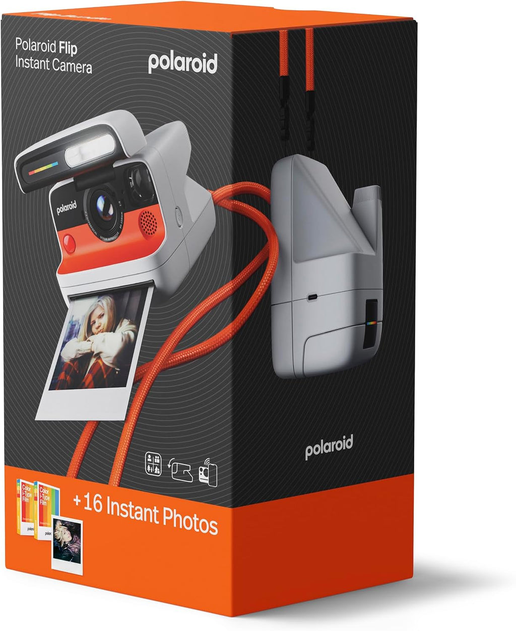 Polaroid Flip Instant Camera + Color Film Bundle (16 Photos Included) - White (6652) - Hyperfocal 4-Lens System, Sonar autofocus, and Sence Analysis with Bluetooth paired Companion app