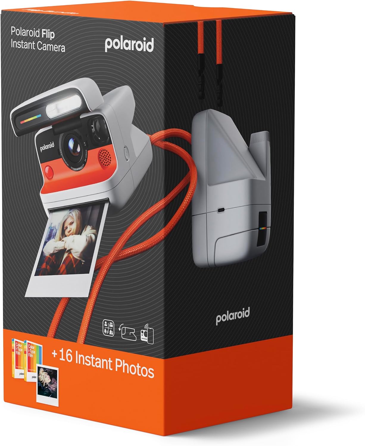 Polaroid Flip Instant Camera + Color Film Bundle (16 Photos Included) - White (6652) - Hyperfocal 4-Lens System, Sonar autofocus, and Sence Analysis with Bluetooth paired Companion app