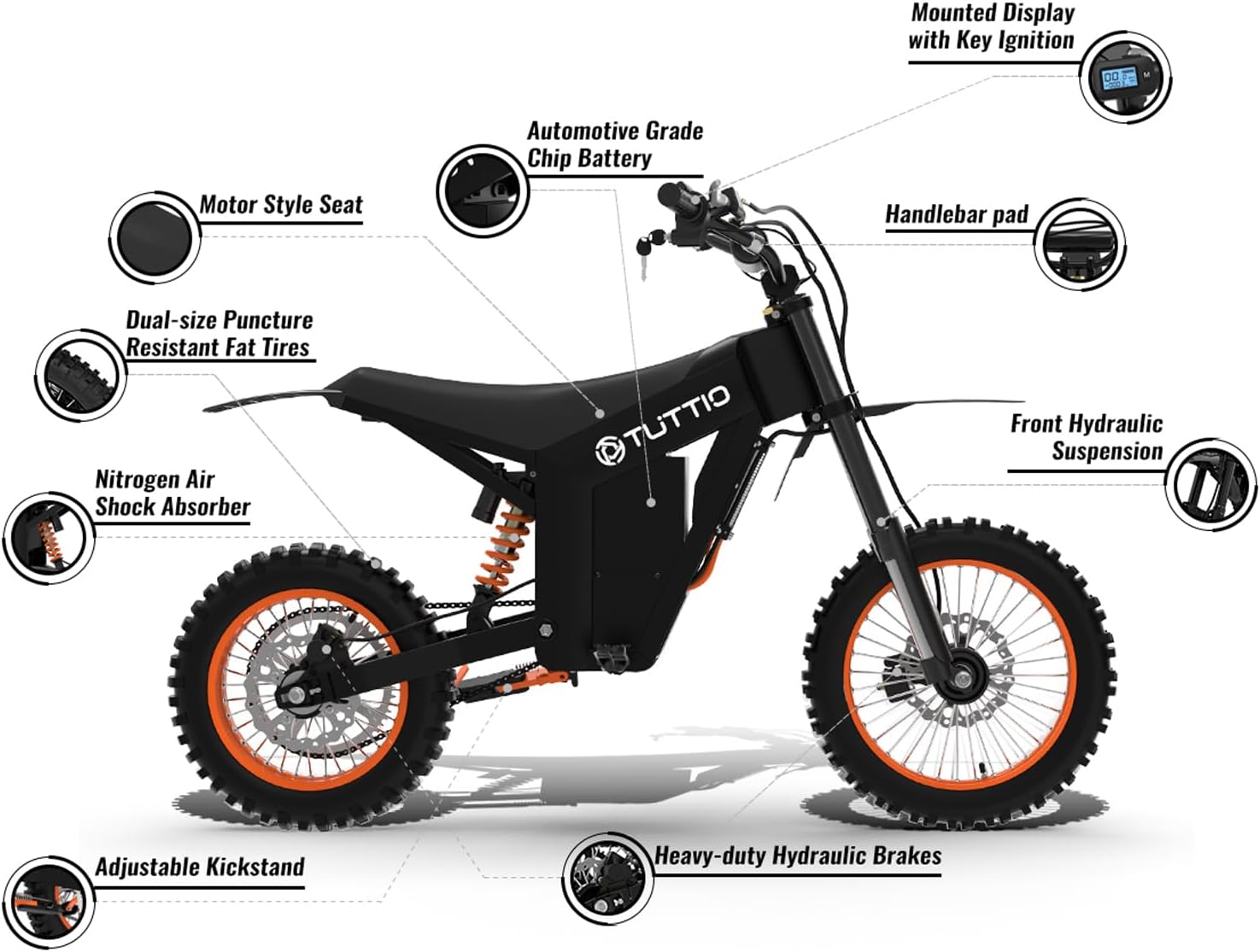 Tuttio Soleil01 / Soleil01-LO Electric Dirt Bike for Teens Adults, 3000W Mid-Drive E-Motorcycle 37MPH 48V 21Ah Battery, 14'/12' Off-Road E-Bike with Full Hydraulic Brakes & Suspensions for Mountain