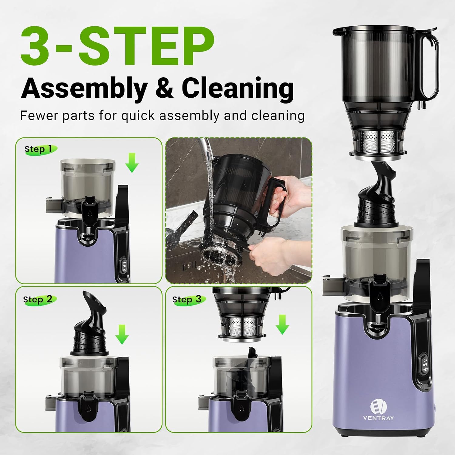 Ventray Juicer Machine, Cold Press Juicer with 5.1'' Extra Large Feed Chute for Whole Vegetables & Fruits, 250w, High Juice Yield, Easy to Clean with Brush