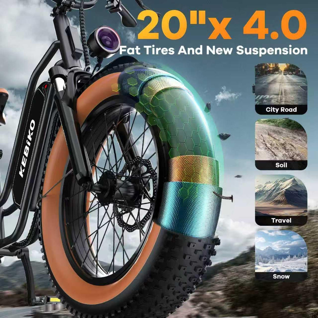 1500W Electric Bike for Adults,48V 20/25/60Ah Removable Battery Max Range 80Miles Electric Bicycle,20''×4' Fat Tire Ebike,Adult Electric Bicycles for Commute Beach Snow,E-Bike UL Certified