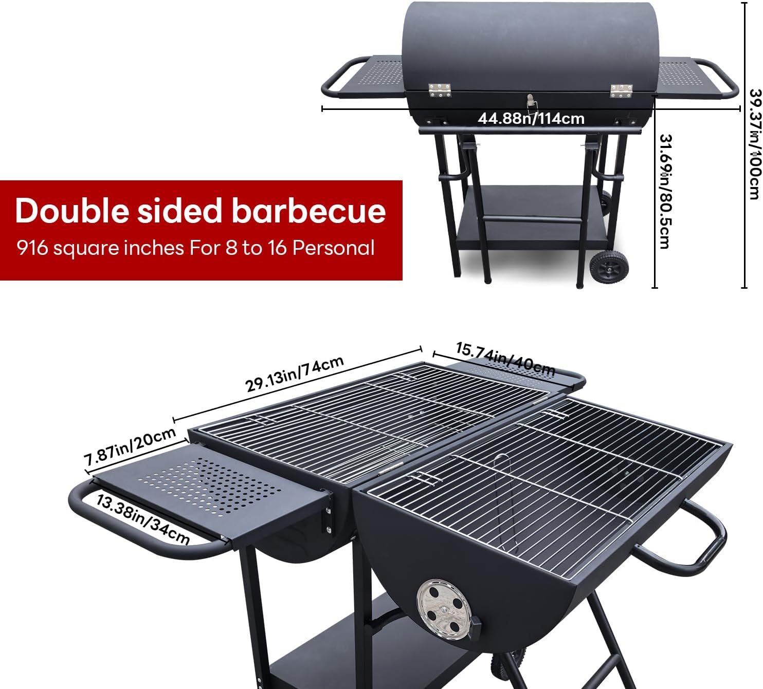 Barrel grill charcoal - Barrel charcoal grills with side shelf, Large Sturdy BBQ Charcoal Grill suitable for outdoor camping,backyards, and patios (Extra Large)