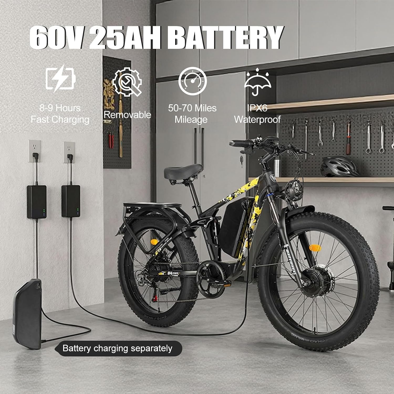 Peak 8000w Electric Bike for Adults, 60V Battery Ebike, Fat Tire & Long Range Electric Bicycles, 210Nm Mountain Bike Full Suspension, Hydraulic Brake Electric Bicycle