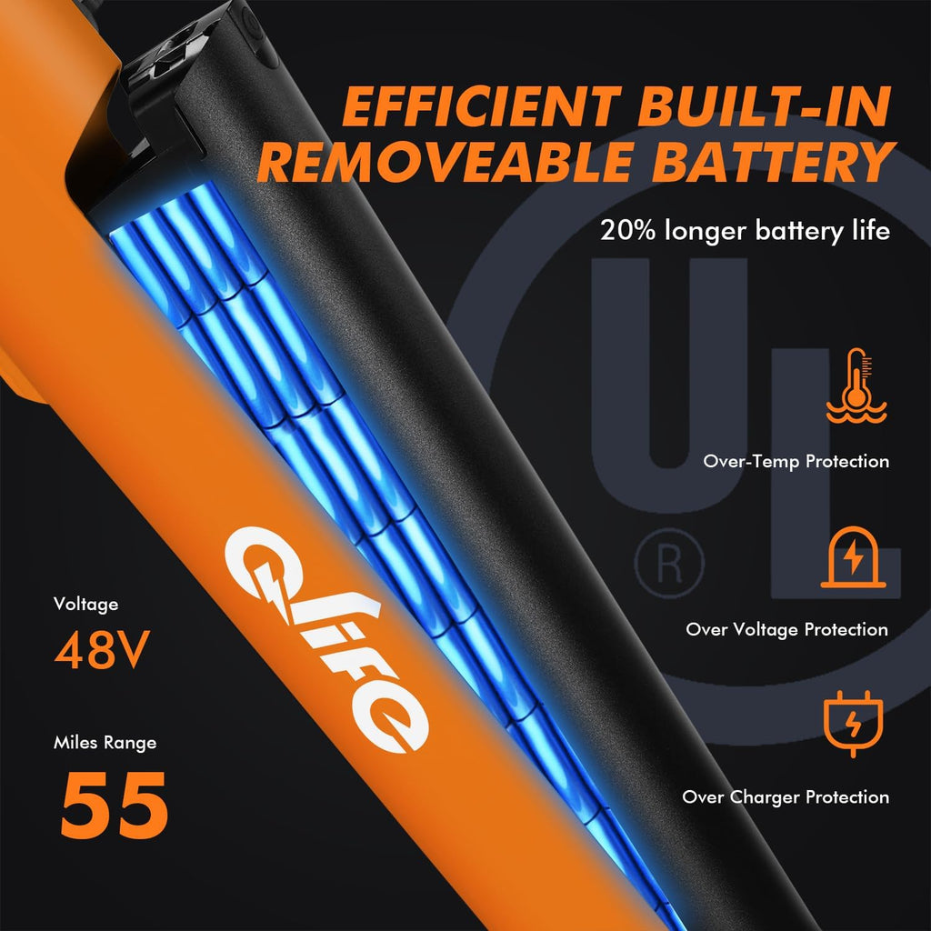 Qlife Cityone Electric Bike for Adults & Teens, Step-Through Commuter Ebike, 1000W Peak Motor, 55-Mile Range, 48V Removable Battery, 26-Inch City Tires, 7-Speed, Up to 25 MPH