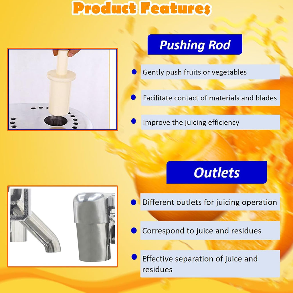 Commercial Fruit and Vegetable Juicer Press Juice Extractor Electric Centrifugal Juicer Output Juice 11-22lb/min 110V 750W