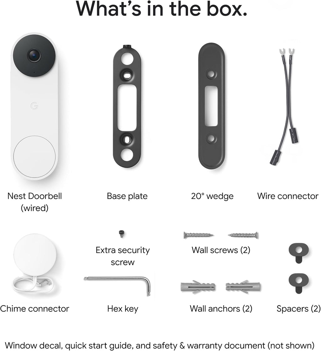 Google Nest Doorbell (Wired, 3rd Gen) - 2K Video and Gemini, Live View, Night Vision, 2-Way Audio - Works with Google Home - 2025 Model - Snow