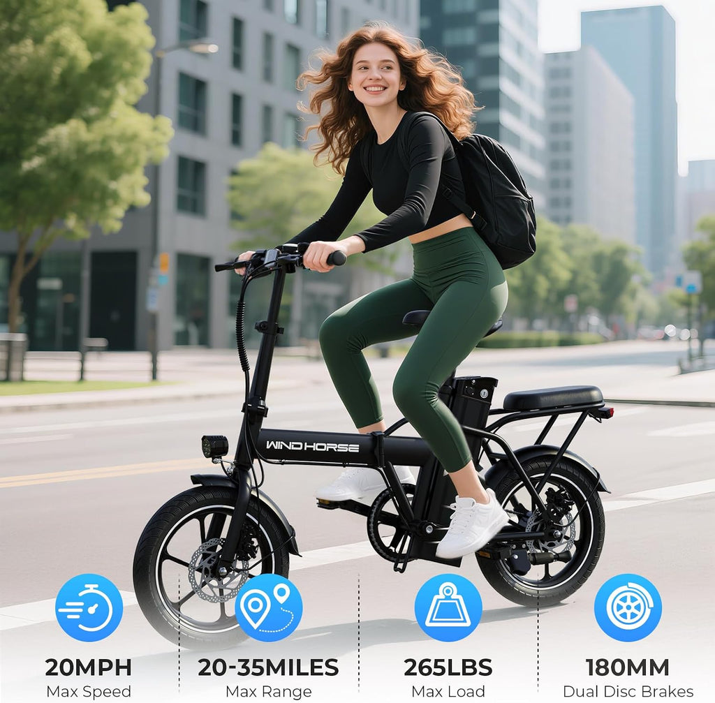 WINDHORSE 16'/ 20' Folding Electric Bike for Adults, 630W/ 983W Peak Electric Bicycle, 20MPH, 20-35/40-70 Miles Range, 288Wh/ 748.8Wh Removable Battery, UL Certified Commuter Ebike