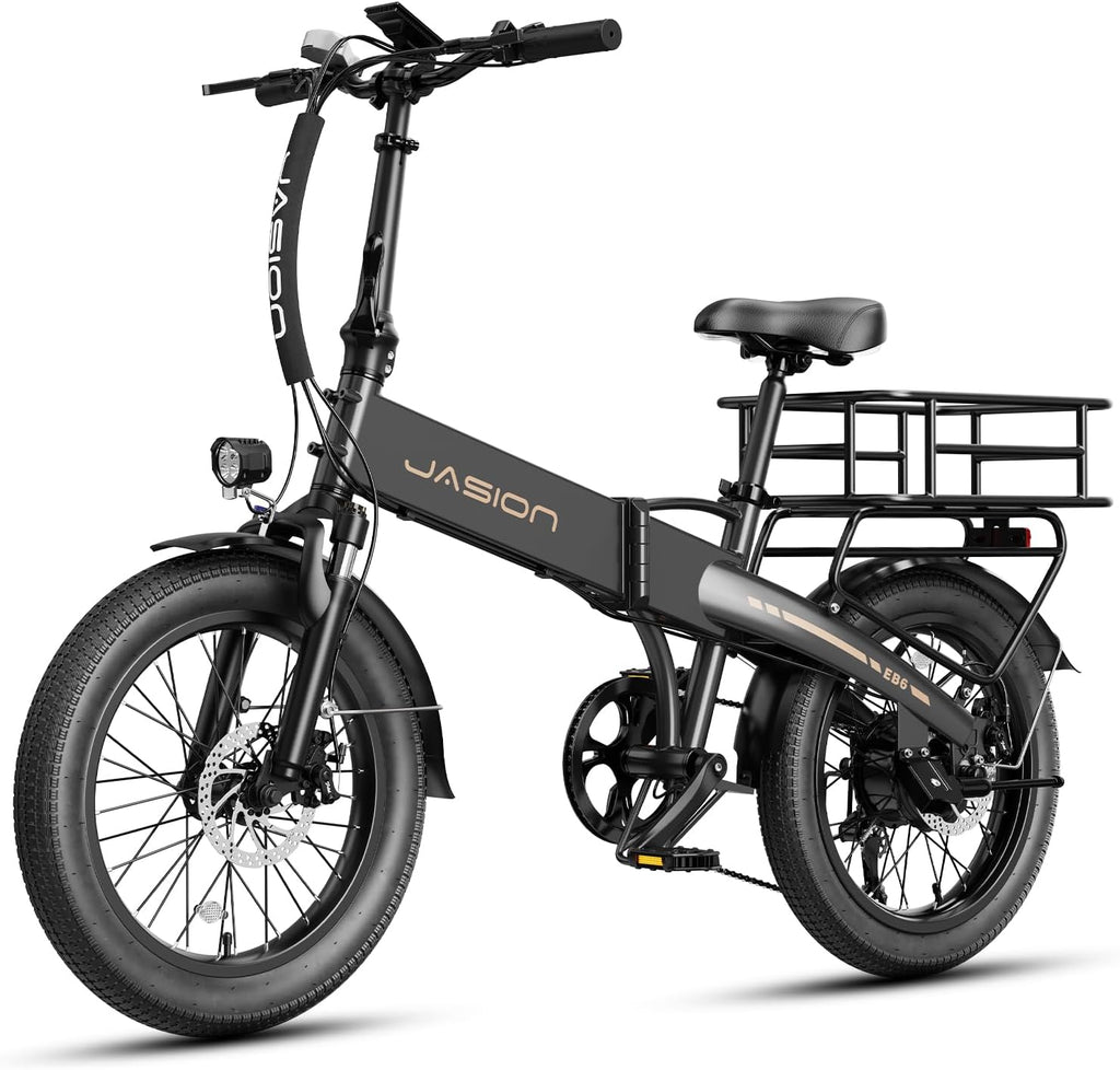 Jasion EB6 Foldable Electric Bike for Adults,【1200W Peak Motor, 25 MPH, 50 Miles Range】 20' Fat Tire Ebike with 48V Built-in Battery, Lightweight Aluminum Frame E Bike for Commuting, Off-Road, Travel