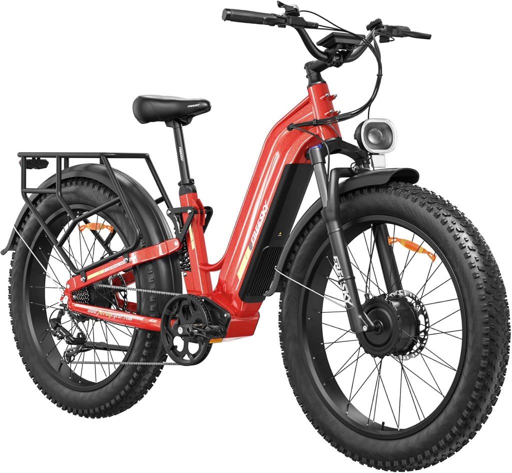 FREESKY Ranger AIR Dual Motor Electric Bike for Adults, 3500W 200NM Fast Ebike,105Miles Long Range E Bike,Full Suspension Electric Mountain Bike, 26'' Fat Tire Electric Bicycle for Man Womens Hunters