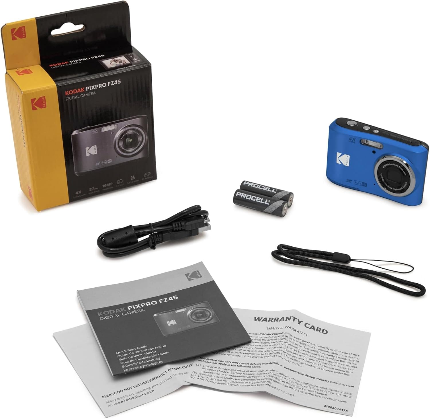 Kodak PIXPRO FZ45 Friendly Zoom 16MP Full HD Digital Camera, Bundle with 32GB Memory Card and Camera Bag, Flexible Tripod, and Card Reader (Blue)