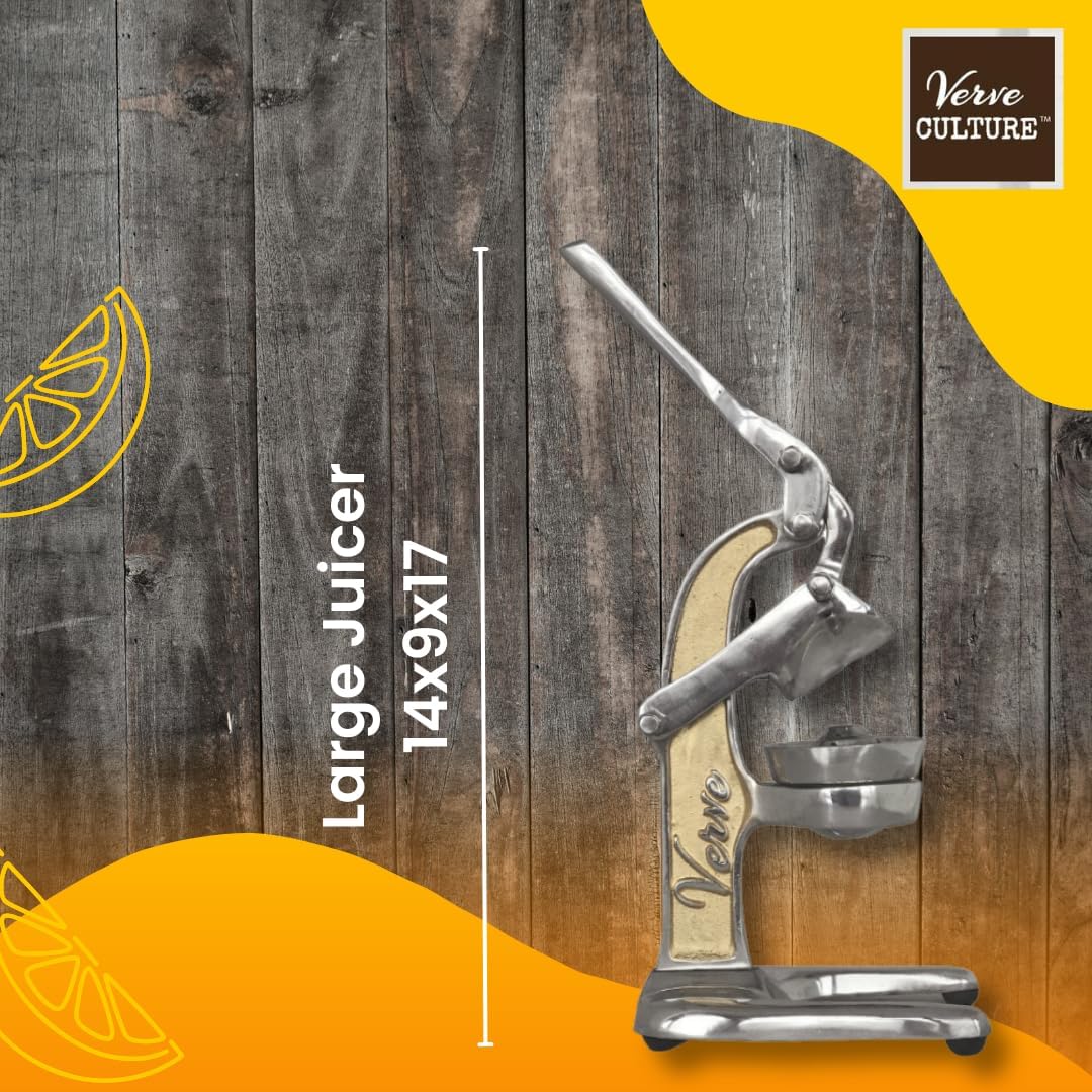 Artisan Cast Aluminum Professional Grade Manual Hand Press Juicer Perfect for Orange, Grapefruit, and Large Citrus Fruits Morning Drinks, Cocktails, or Cooking by Verve CULTURE - Gold - Large 14x9x17
