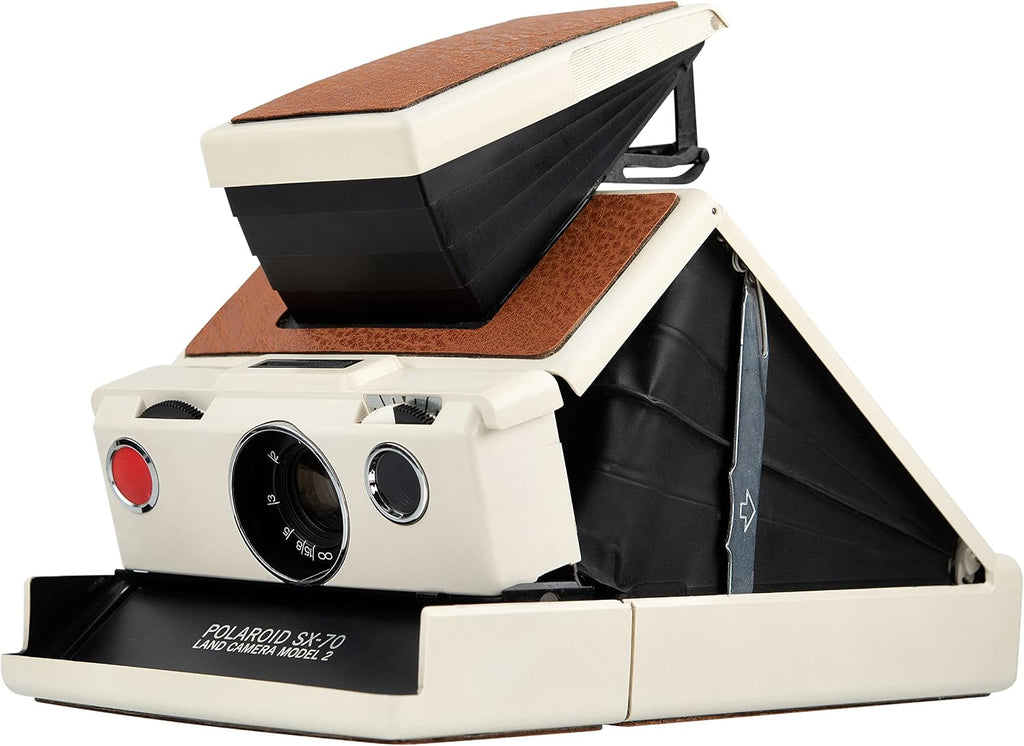 Polaroid SX-70 Land Camera Model 2 – Vintage Instant Film Camera (White Body, Brown Leather) | Manual Focus, Foldable Design, Works with SX-70 Film (Renewed)