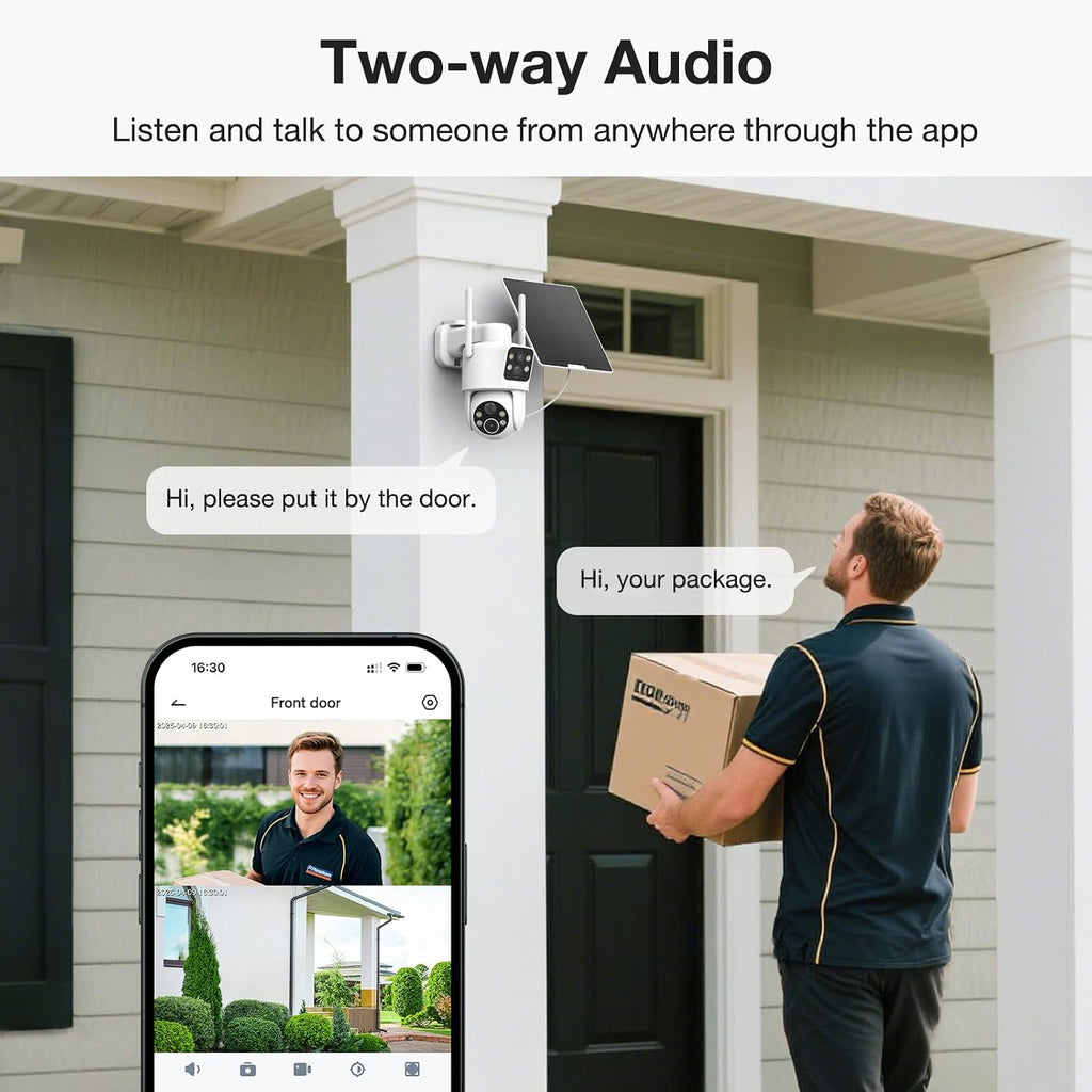TKENPRO 2 Pack Dual Lens Solar Security Cameras Wireless Outdoor, 2K Full HD Video, 360° View Pan/Tilt Home Security Camera with Color Night Vision, Easy to Install （2pack）