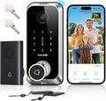 Hornbill Video Smart Lock with Camera: 10-in-1 Ring+2K Camera+Doorbell+Fingerprint Keyless Entry Door Lock, Built-in WiFi Deadbolt(only 2.4G), Two-Way Audio/App Remote Control/PIR, Satin Nickel
