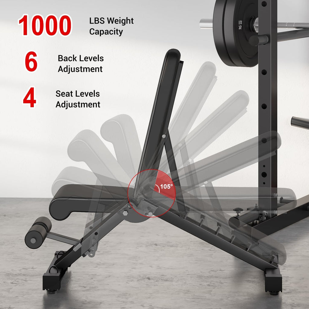 S1-V4 Smith Machine, 2000LBS Power Cage with Cable Crossover System, All-in-One Squat Rack with Smith Bar, Strength Training Equipment for Hone Gym