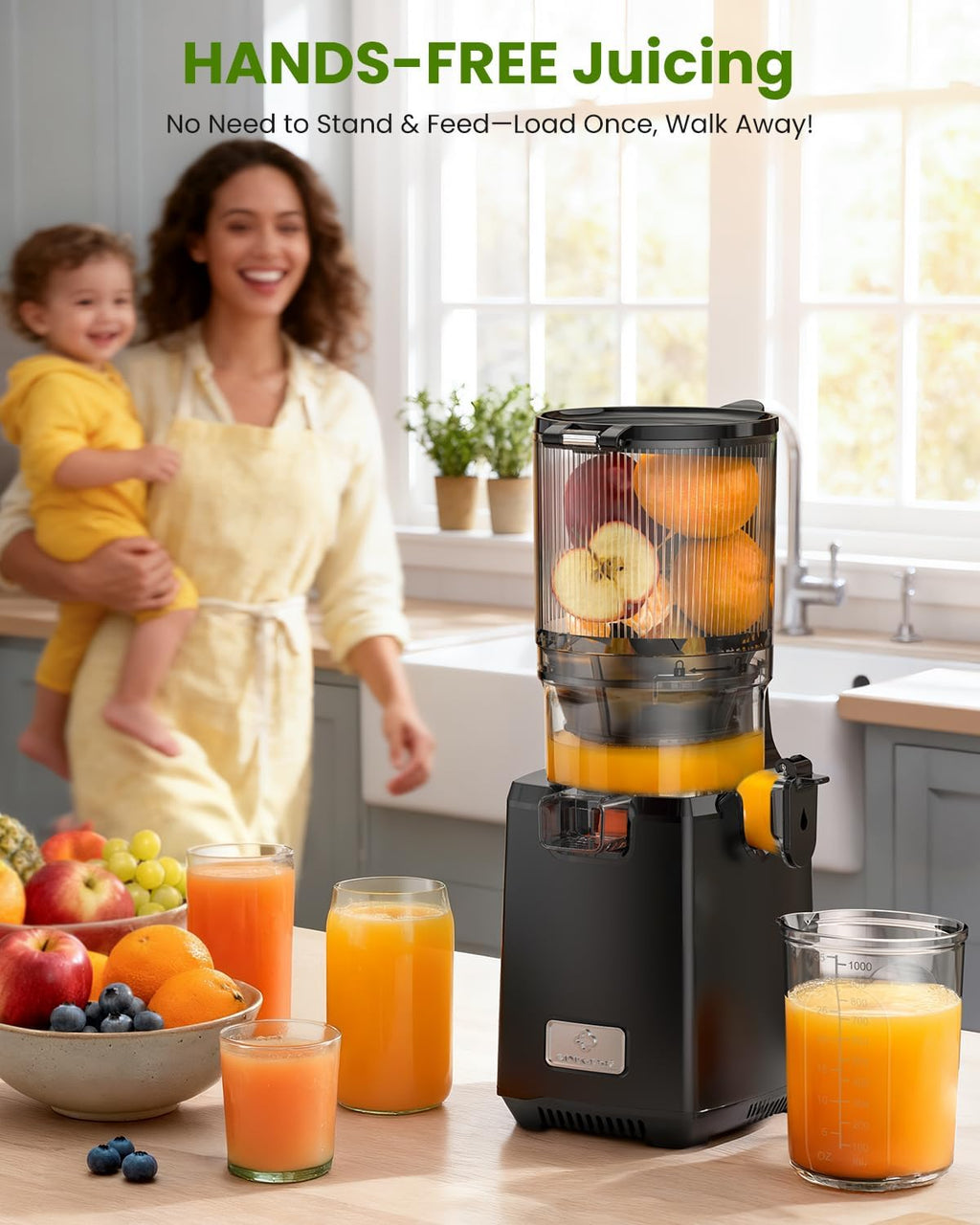 LINKChef Cold Press Juicer Machines, 130mm Diameter and 1.8L Capacity Juicers Whole Fruit and Vegetable, 250W Masticating Slow Juicer with Automatic Cutting, BPA-Free Tritan