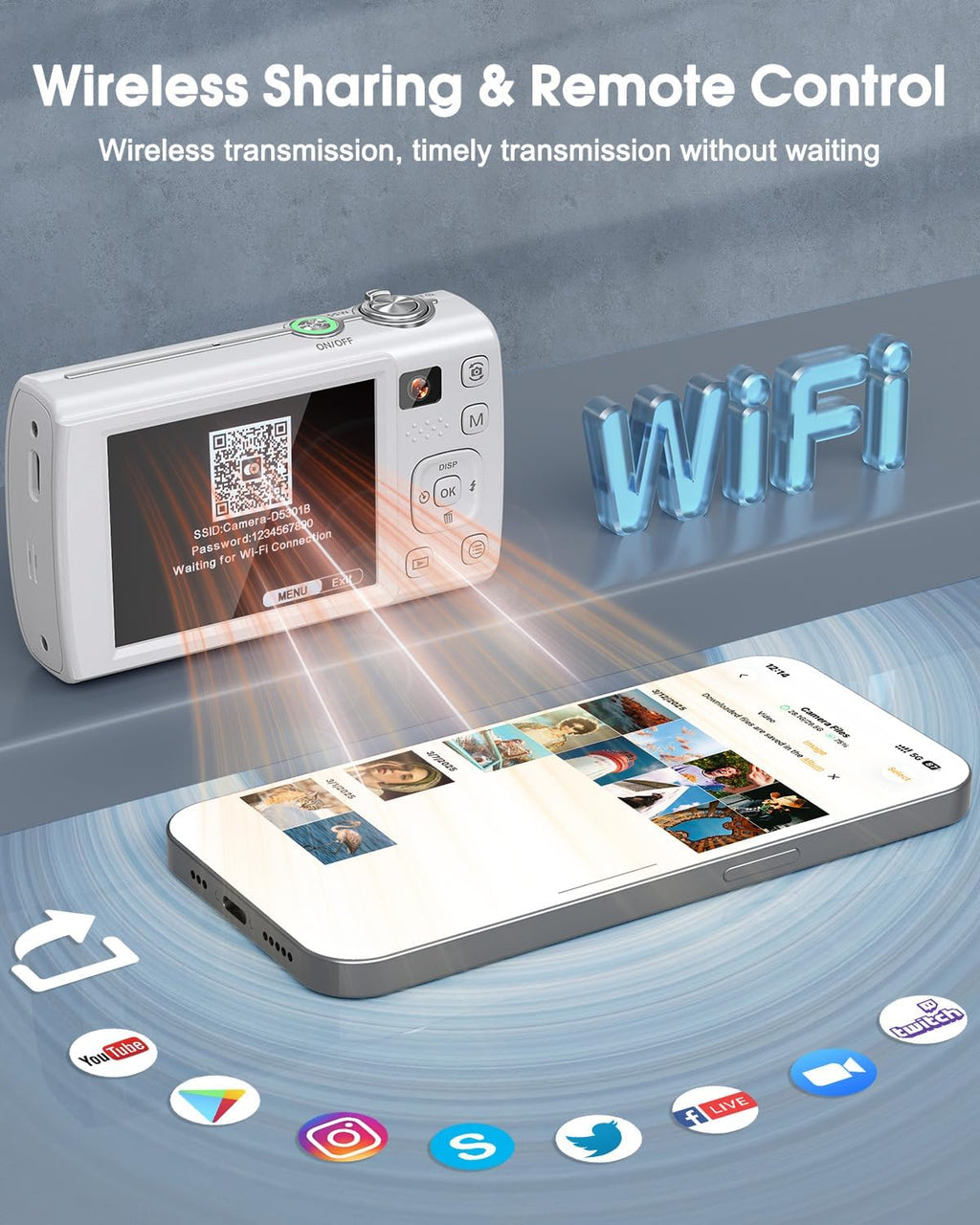 8K Digital Camera for Photography, 88MP WiFi Vlogging Camera for YouTube with Front Rear Lens, Autofocus, 16X Zoom, Compact Travel Cameras with Flash, Touch Screen, 64GB Card, 2 Batteries(White)