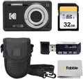 KODAK PIXPRO FZ55 16MP Digital Point & Shoot Camera, 5X Optical Zoom, 28mm Wide Angle, 1080P Full HD Video, Bundle with 32GB SD Card, Protective Case, and Hi-Speed Card Reader (Black)