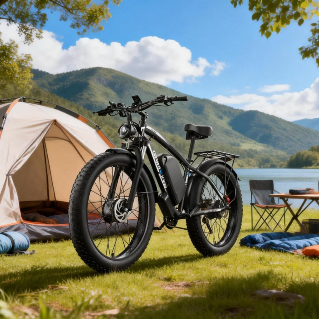 E Bike for Adults, Peak 6000W Dual Motor Electric Bike, 52V 32AH Battery 45 M P H Up to 100 Miles EBike, Front Suspension 7-Speed 24' Fat Tire Electric Commuter Bike, UL2849 Certified By SGS