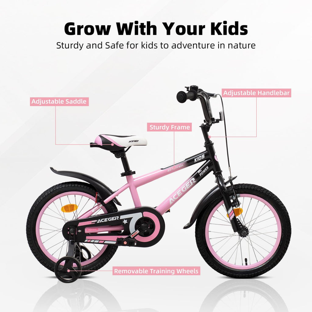 ACEGER Simon Kids Bike for Boys Girls Toddlers, Unisex for Aged 3-13 Years, 12 14 16 18 Inch Children Bicycle with Training Wheels, 20 Inch Bike with Kickstand