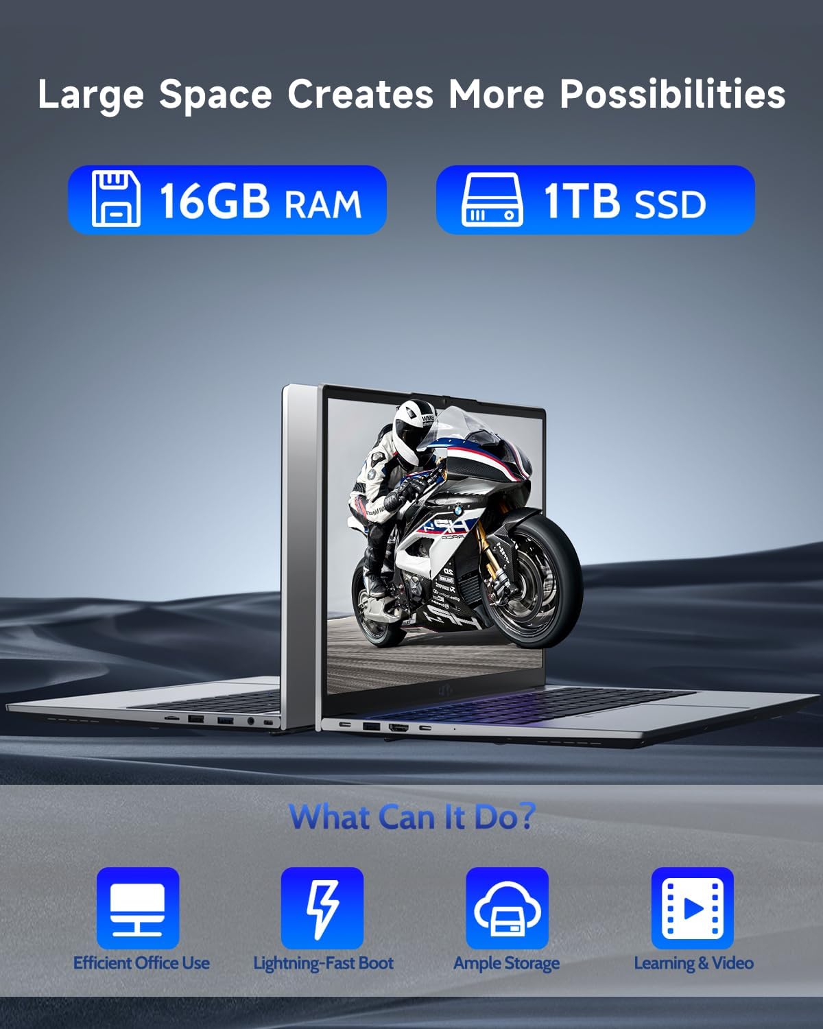 NIMO 15.6 IPS FHD-Laptop, 16GB RAM 1TB SSD Intel Pentium Quad Core N100, Computer with Backlit Keyboard Fingerprint (Beat to i3-1115G4 Up to 3.4GHz) Laptops for Student, Win 11 Sliver