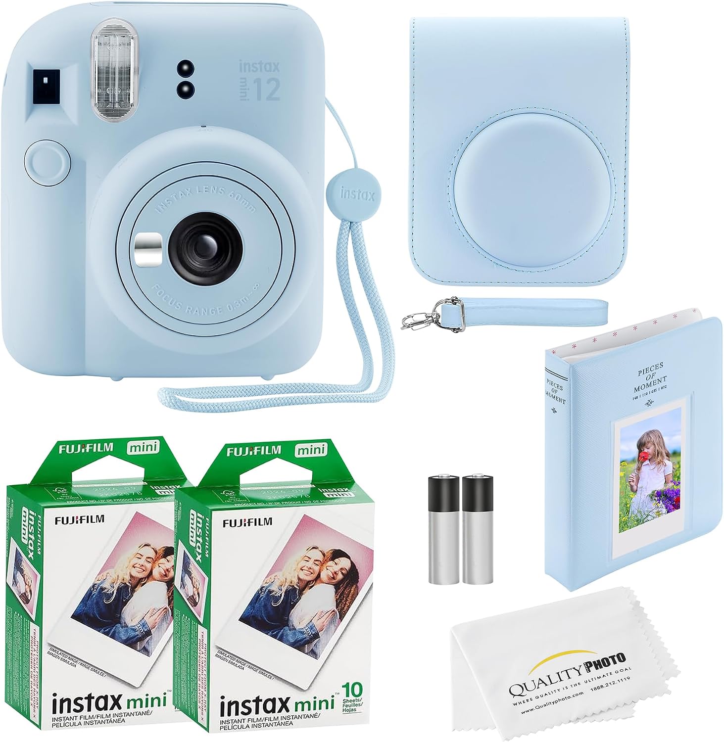 Fujifilm Instax Mini 12 Instant Camera + 20 Photo Prints + Quality Photo Value Bundle, Case, Decoration Stickers, Frames, Photo Album, (Pastel Blue)